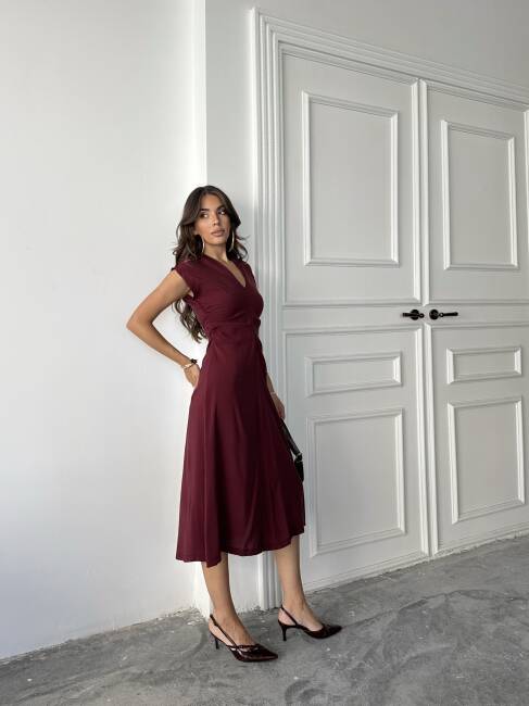 LOGAN Midi Elbise 3062 - Bordo - 4