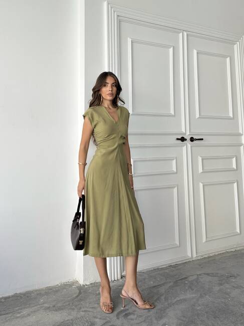 LOGAN Midi Elbise 3062 - Haki - 1