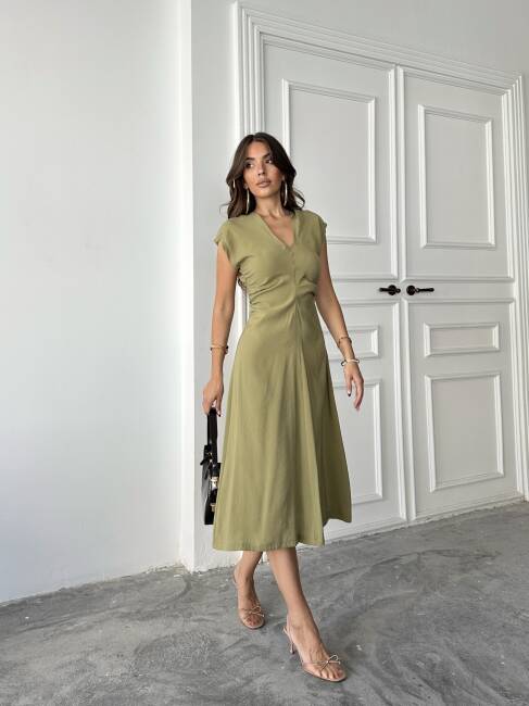 LOGAN Midi Elbise 3062 - Haki - 4