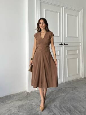 LOGAN Midi Elbise 3062 - Kahverengi - MAXMOOR