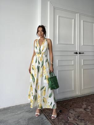 LUCAS Maxi Elbise 3069 - Sarı - MAXMOOR