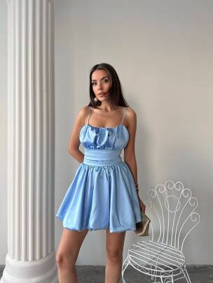 LUNA Mini Elbise 3050 - Mavi - MAXMOOR