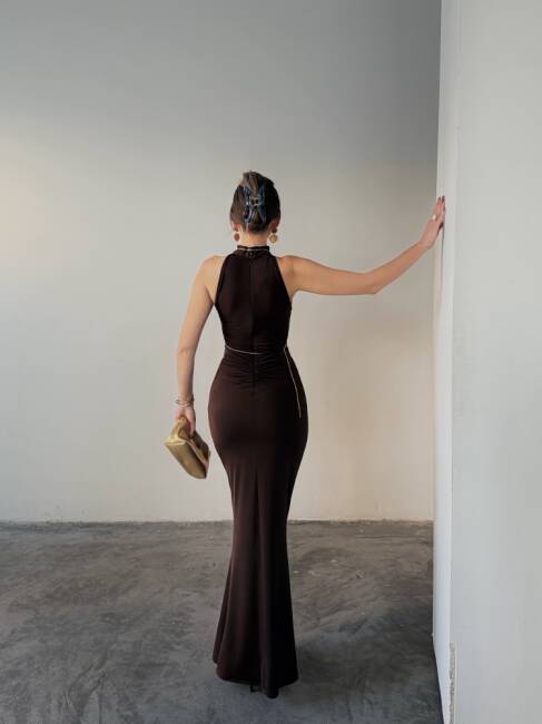 LUY Maxi Elbise 3097 - Acı Kahve - 2