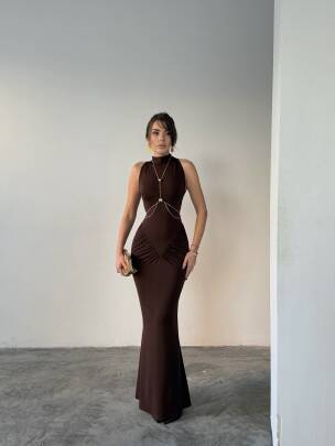 LUY Maxi Elbise 3097 - Acı Kahve - MAXMOOR
