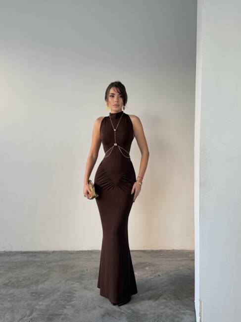 LUY Maxi Elbise 3097 - Acı Kahve - 1