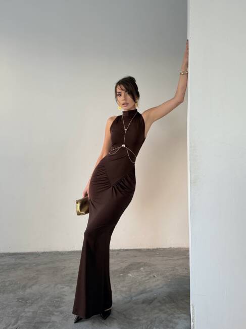 LUY Maxi Elbise 3097 - Acı Kahve - 3