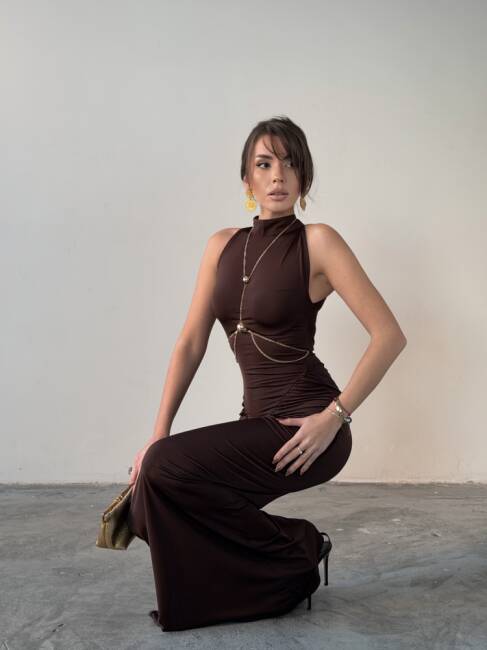 LUY Maxi Elbise 3097 - Acı Kahve - 6