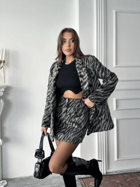 MALVA Ceket Etek Takım 2258 - Gri - 3