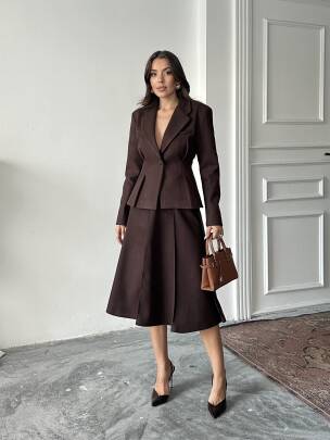 MARGRİT Ceket Etek Takım 2262 - Acı Kahve - MAXMOOR