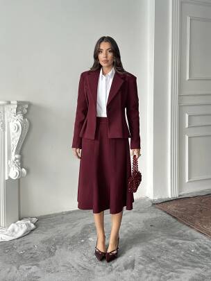 MARGRİT Ceket Etek Takım 2262 - Bordo - MAXMOOR