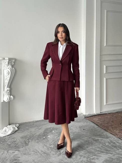 MARGRİT Ceket Etek Takım 2262 - Bordo - 3