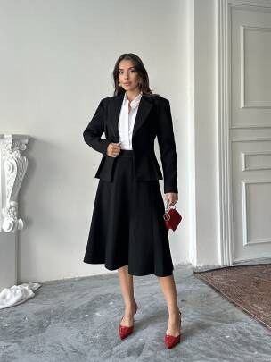 MARGRİT Ceket Etek Takım 2262 - Siyah - MAXMOOR