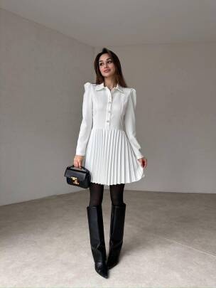 MARK Mini Elbise 3022 - Beyaz - MAXMOOR