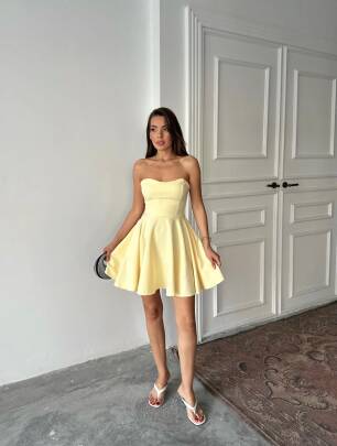 MERSA Mini Elbise 1196 - Sarı - MAXMOOR