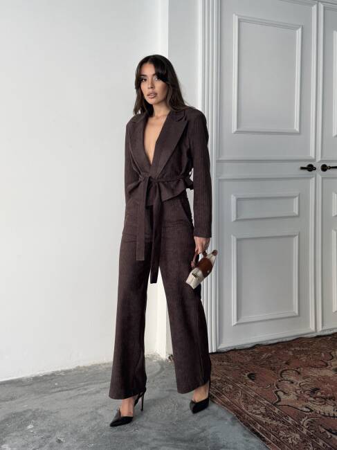 MİLA Ceket Pantolon Takım 3084 - Kahverengi - 3