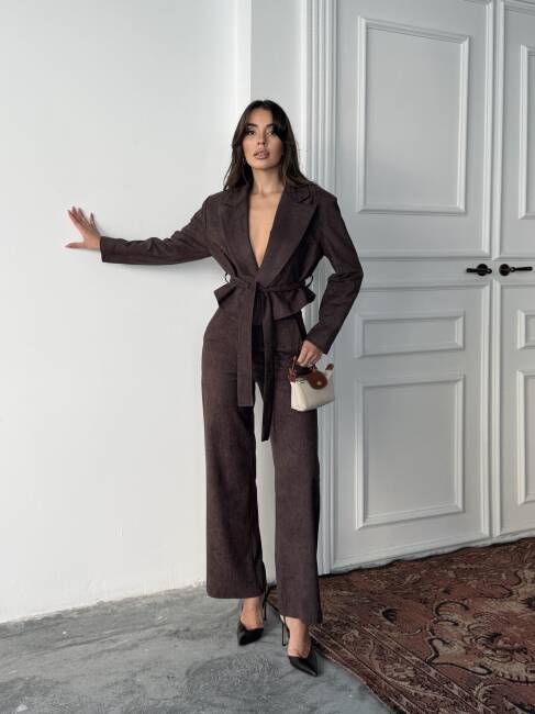 MİLA Ceket Pantolon Takım 3084 - Kahverengi - 2