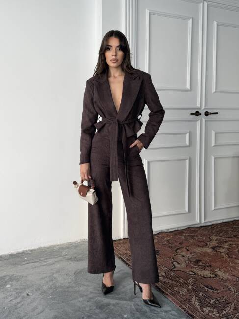 MİLA Ceket Pantolon Takım 3084 - Kahverengi - 1