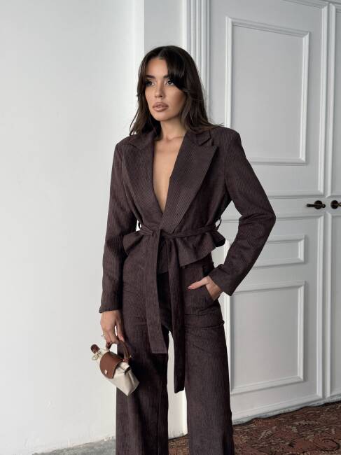 MİLA Ceket Pantolon Takım 3084 - Kahverengi - 4