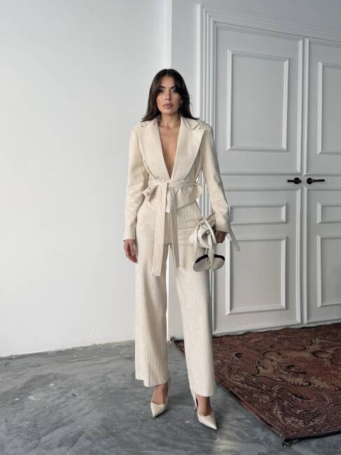 MİLA Ceket Pantolon Takım 3084 - Krem - 1