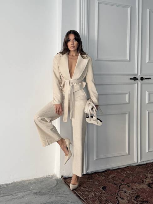 MİLA Ceket Pantolon Takım 3084 - Krem - 3