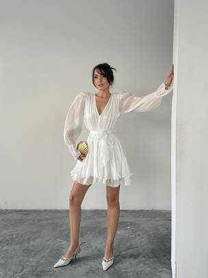 MİRELLE Mini Elbise 1298 - Beyaz - MAXMOOR