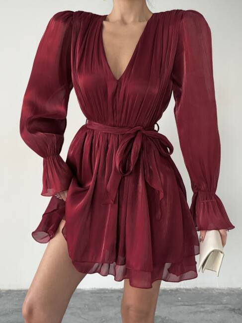 MİRELLE Mini Elbise 1298 - Bordo - 3