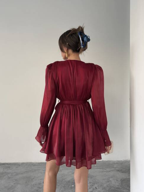 MİRELLE Mini Elbise 1298 - Bordo - 5