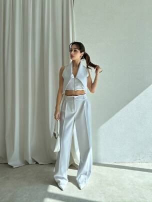 MONİL Yelek Pantolon Takım 2121 - Beyaz - MAXMOOR