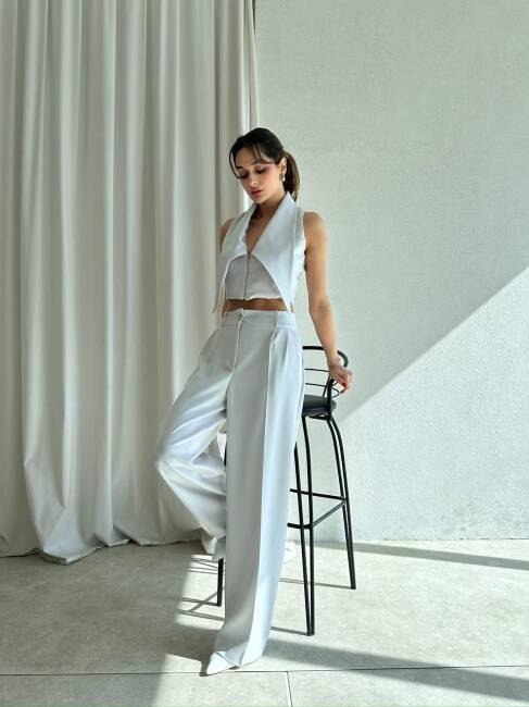 MONİL Yelek Pantolon Takım 2121 - Beyaz - 2