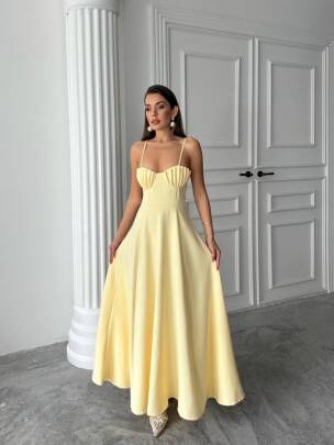 NATALYA MAXİ SARI ELBİSE - MAXMOOR