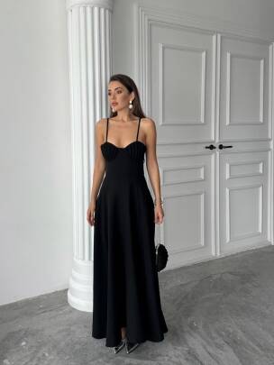 NATALYA MAXİ SİYAH ELBİSE - MAXMOOR