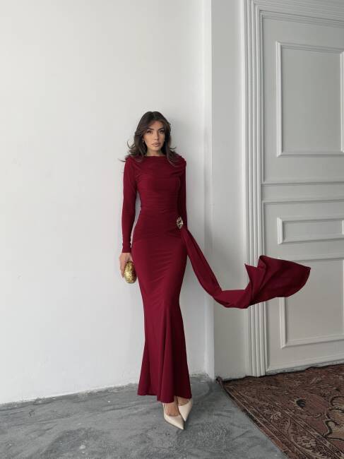 NOVA Maxi Elbise 3079 - Bordo - 5