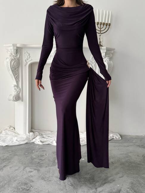 NOVA Maxi Elbise 3079 - Mor - 5