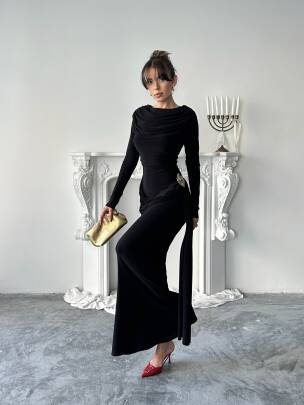 NOVA Maxi Elbise 3079 - Siyah - MAXMOOR