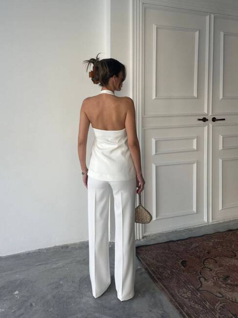 PABEL SIRT DEKOLTELİ ATLAS GOLD DÜĞMELİ KUMAŞ BEYAZ TAKIM - 2