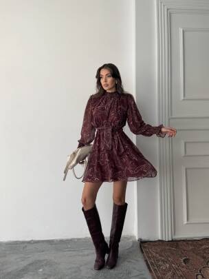 PİTA Şifon Elbise 1286 - Bordo - MAXMOOR