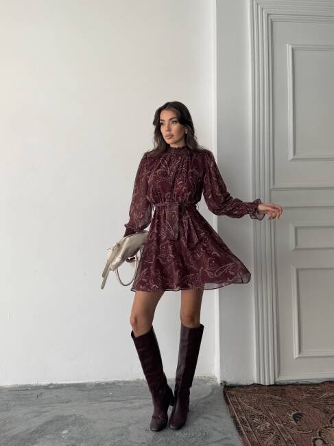 PİTA Şifon Elbise 1286 - Bordo - 1