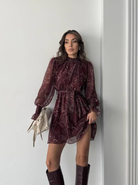 PİTA Şifon Elbise 1286 - Bordo - 2