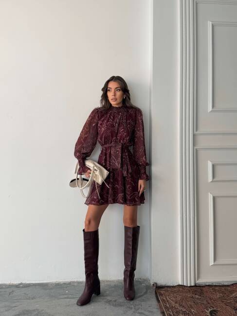 PİTA Şifon Elbise 1286 - Bordo - 3