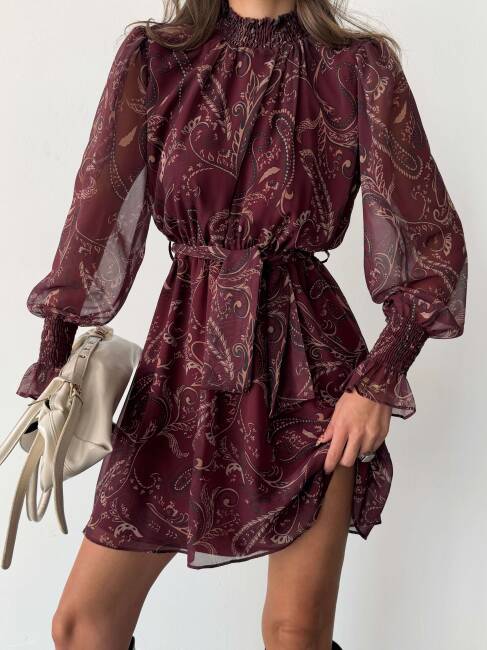 PİTA Şifon Elbise 1286 - Bordo - 4