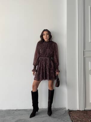 PİTA Şifon Elbise 1286 - Acı Kahve - MAXMOOR