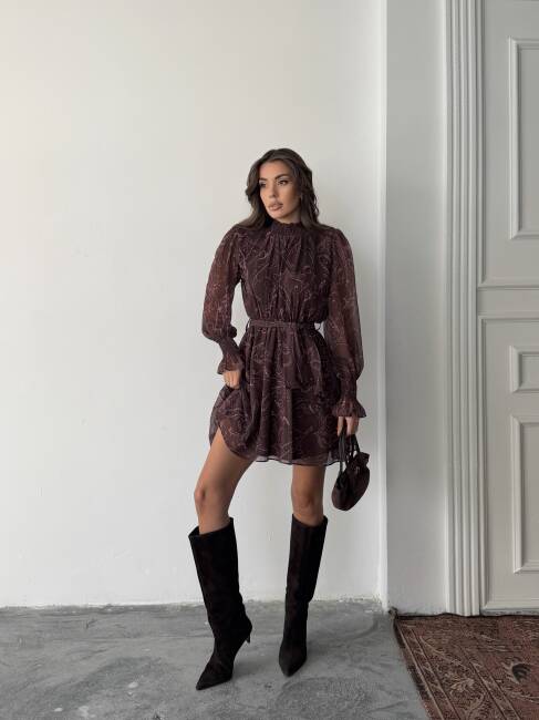 PİTA Şifon Elbise 1286 - Acı Kahve - 2