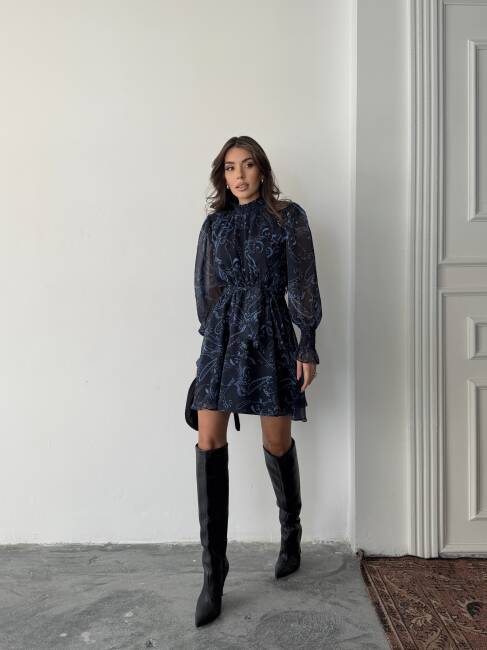 PİTA Şifon Elbise 1286 - Lacivert - 3