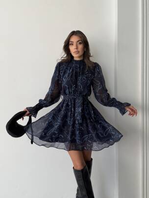 PİTA Şifon Elbise 1286 - Lacivert - MAXMOOR