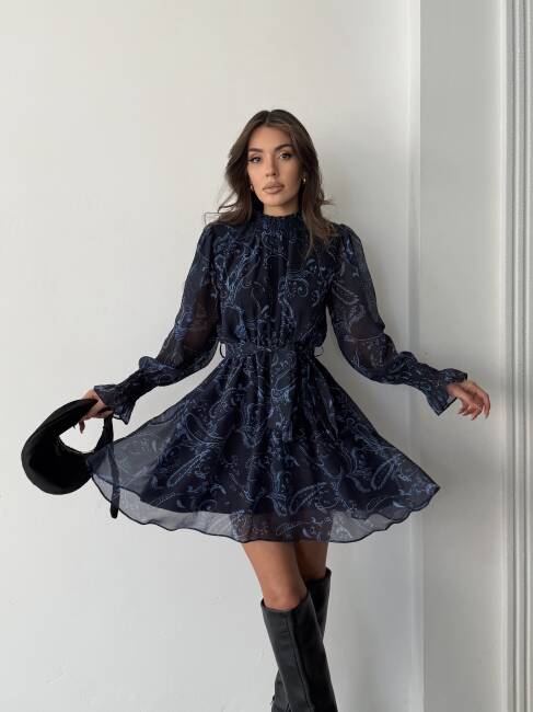 PİTA Şifon Elbise 1286 - Lacivert - 1