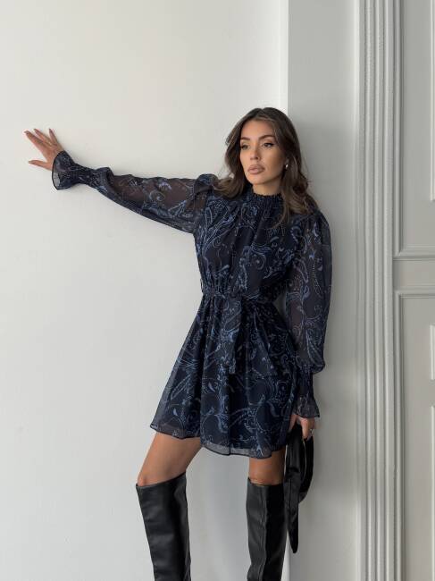 PİTA Şifon Elbise 1286 - Lacivert - 4