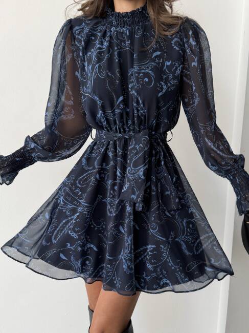 PİTA Şifon Elbise 1286 - Lacivert - 5