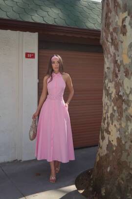 PLEASENTON Midi Elbise 2962 - Pembe - MAXMOOR