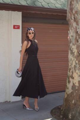 PLEASENTON Midi Elbise 2962 - Siyah - MAXMOOR