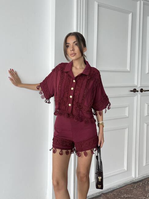 PRİMROSE Gömlek - Şort Takım 2224 - Bordo - 3